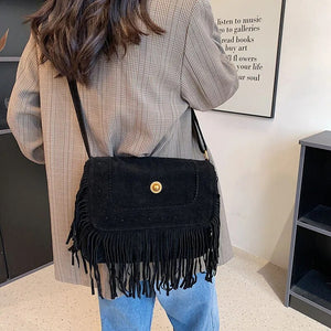 Frosted PU Leather Hollow Bohemian Bag Bags Women's Handbags Purse Vintage Fringe Tassel Women Shoulder Crossbody Messenger Bag