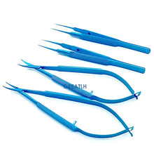 Load image into Gallery viewer, 4pcs titanium Ophthalmic instrument set forcep needle holder scissor OR Silicone Sterilization tray
