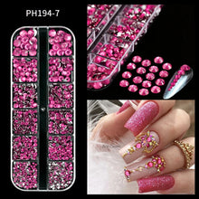 Load image into Gallery viewer, 12 Grids Mixed Nail Rhinestones - SS6-SS30 Flat-Back Glass Gems for Nail Art
