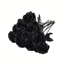 Load image into Gallery viewer, Artificial Black Roses Fake Flowers, Long Stem, with No Container, for Halloween, Home Decor, Wedding Party, Tabletop
