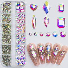 Load image into Gallery viewer, 2400+ Shiny Clear Crystal Nail Rhinestones - Mixed Sizes &amp; Shapes Flatback Gems
