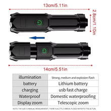 Load image into Gallery viewer, LED Camping Torch Flashlight High Power Rechargeable USB Spotlight Zoom Lantern Built-in Battery For Fishing Outdoor Waterproof
