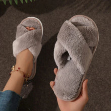 Load image into Gallery viewer, Cross Warm Fluffy Furry Slippers Women Lightweight Flat Heels Fur Slides Woman Autumn Winter Open Toe Non Slip Home Floor Shoes
