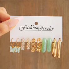 Load image into Gallery viewer, Gold Butterfly &amp; Heart Dangle Earrings Set – Acrylic Drop Jewelry for Women
