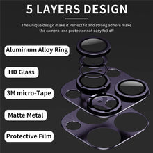 Load image into Gallery viewer, Camera Lens Metal Protector Glass For iPhone 14 Pro 13Pro 13 12 Pro Max Plus Full Cover Lens Protective Cap For iPhone 13 14Pro Tempered Glass Lens Film Metal Camera Screen Protection HD Clear Lens Protector
