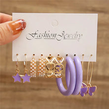 Load image into Gallery viewer, Gold Butterfly &amp; Heart Dangle Earrings Set – Acrylic Drop Jewelry for Women
