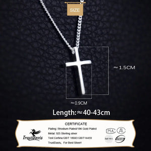 TrustDavis New Women's Fashion 925 Sterling Silver Jewelry Cross Pendant Short 40cm Necklace Cute Gift Girls Lady DS219