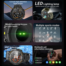 Load image into Gallery viewer, Smartwatch Military Men 360*360 HD Screen Flashlight Health Monitoring Waterproof Heart Rate BT Call Smart Watch For Android IOS
