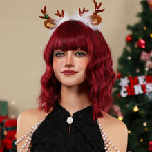 Load image into Gallery viewer, Short Wavy Wine Red Synthetic Wigs for Women Curly Lolita Wigs With Bangs Shoulder Length Wigs Natural Looking Daily Cosplay
