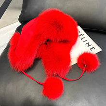 Load image into Gallery viewer, 2025 100% Real Fox Fur Hats Women's Russian Ushanka Aviator Trapper Snow Skiing Hat Caps Earflap Winter Raccoon Fur Bomber Hat
