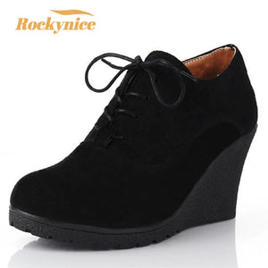 2023 Autumn Wedges Boots Fashion Flock Women's High-heeled Platform Wedges Ankle Boots Lace Up High Heels Wedges Shoes For Women