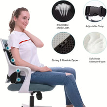 Load image into Gallery viewer, Ergonomic Memory Foam Lumbar Support Cushion – Back Pillow for Office Chair, Car, and Home Use
