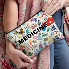 Load image into Gallery viewer, Medicine-Themed Cosmetic Travel Bag - Foldable Zippered Makeup Organizer, Gift for Healthcare Professionals, Cosmetic Bag
