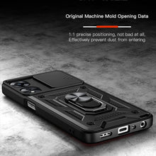 Load image into Gallery viewer, KEYSION Shockproof Armor Case for OPPO A78 5G A98 5G Slide Camera Lens Protection Ring Stand Phone Back Cover for OPPO A58 X 5G
