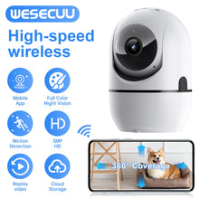 Load image into Gallery viewer, WESECUU Wifi IP Camera 360° Full Coverage PTZ Security Camera 1080P Auto Tracking Wireless Surveillance Night Vision Mini Camera
