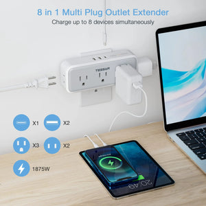 TESSAN Multi Outlet Splitter with 8 AC Outlets & 3 USB (1 USB C) Surge Protector Multi Outlet Extender for Home Office Dorm