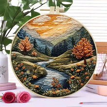 Load image into Gallery viewer, Beginners Hand Embroidery Kit - Mountain &amp; Moon Landscape with Fabric &amp; Threads

