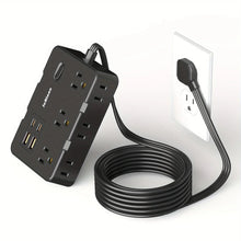 Load image into Gallery viewer, Ultra-Thin Surge Protector Power Strip — 6 Outlets + 4 USB Ports, 5ft Extension Cord | Flat Plug Wall Mount Adapter for Home &amp; Office
