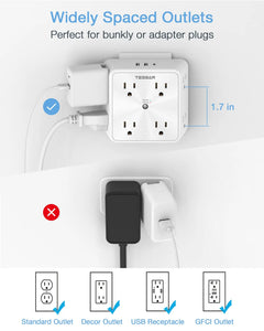 TESSAN Multi Outlet Splitter with 8 AC Outlets & 3 USB (1 USB C) Surge Protector Multi Outlet Extender for Home Office Dorm