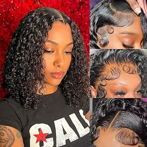Short Curly Bob Wigs Human Hair 100% Water Wave Bob Wig Pre Plucked 13x4 Frontal Lace Front Human Hair Wigs For Women On Sale