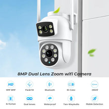 Load image into Gallery viewer, 8MP 4K Outdoor Wifi Security Camera Dual Lens Dual Screens Video Surveillance Camera Home Smart Human Detection ICSEE APP
