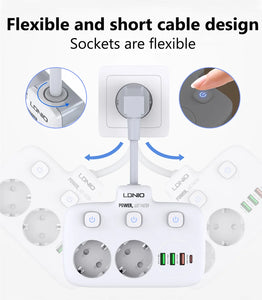 LDNIO Power Strip Adapter for Europlug 4 USB Output Electrical Socket With Extension Cable Surge Protector Home Plug SE2435