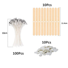 Load image into Gallery viewer, 120Pcs Waxed Cotton Candle Wicks with Metal Stand – Smokeless Pre-Waxed Wick Set for DIY Candle Making, Soy &amp; Paraffin Wax Supplies
