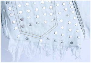 catonATOZ 1805 Women's Fashion Brand Vintage Tassel Rivet Ripped Loose High Waisted Short Jeans Punk Sexy Hot Woman Denim Shorts