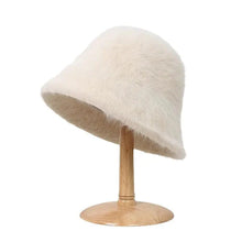 Load image into Gallery viewer, Plush fisherman hat autumn and winter basin hat round head plush high-end feeling face white bucket hat for ladies
