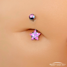 Load image into Gallery viewer, Pink CZ Gem Internally Threaded Simply Star Belly Ring
