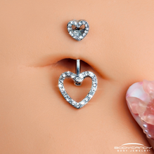 Load image into Gallery viewer, Clear Gem Open Heart Valentine Double Mount Belly Ring
