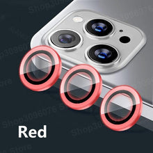 Load image into Gallery viewer, Colorful Design Round Ring Metal Alloy HD Glass For iPhone 13 12 11 Pro Max Camera Lens Protectors Luminous Camera Ring Glass for iPhone11 Pro max 13mini 13pro Protective Film
