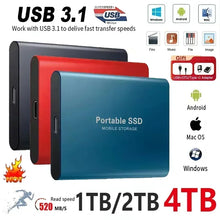 Load image into Gallery viewer, High Speed Portable SSD External Hard Drive 4TB USB3.1 Interface Hard Disk Solid State Drive Mass Storage Device for Laptop/PC
