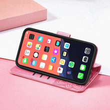 Load image into Gallery viewer, Luxury Pink Butterfly Flower Wallet Flip Case For iPhone 14 Pro Max 13 12 Classic Simple Leather Wallet Case with Card Holder Kickstand Wrist Strap Flip Cover for iPhone
