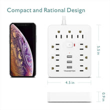 Load image into Gallery viewer, Power Strip with Surge Protector – 9 AC Outlets &amp; 3 USB Ports, 5ft Extension Cord, Quick Charge, UL Certified Power Outlet for Home &amp; Office (White)
