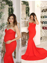 Load image into Gallery viewer, Sexy Strapless Long Black Maxi Dress Front Slit Bare Shoulder Red Women&#39;s Evening Summer Night Gown Party Maternity Dresses
