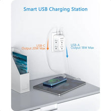 Load image into Gallery viewer, 2 Prong Power Strip 3 to 2 Prong Grounding Adapter 6 Outlet PD20W 2 USB A Port 1728J Surge Protector 3Sided Wide Spaced Extende

