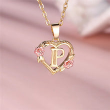 Load image into Gallery viewer, Female A-Z Letter Flower Pendant Necklace Yellow Gold Color Wedding Jewelry Gift For Women
