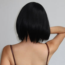 Load image into Gallery viewer, Short Straight Bob Wigs for Women Black Brown Synthetic Natural Hair Wig with Bangs Heat Resistant Cosplay Daily Use Hair
