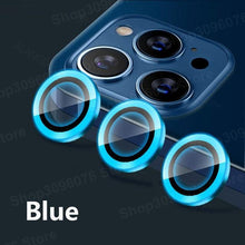 Load image into Gallery viewer, Colorful Design Round Ring Metal Alloy HD Glass For iPhone 13 12 11 Pro Max Camera Lens Protectors Luminous Camera Ring Glass for iPhone11 Pro max 13mini 13pro Protective Film
