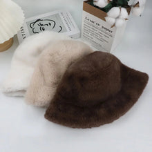 Load image into Gallery viewer, Fluffy Fur Fisherman Hat For Women Winter Plush Ear Protection Cap Windproof Warm Female Panama Caps Solid Fashion Bucket Hat
