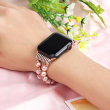 Load image into Gallery viewer, Pearl Strap for Apple Watch Band 8 Ultra 49mm Women Beaded Steel Jewelry Elastic Iwatch Series 7 6 SE 5 4 3 44mm 40mm 42 45 41mm
