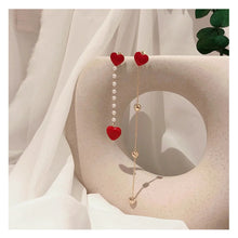 Load image into Gallery viewer, Korean Black Heart Dangle Earrings – Asymmetric Love Drop Jewelry
