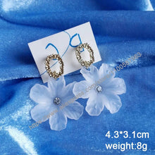 Load image into Gallery viewer, White Flower &amp; Butterfly Dangle Earrings – Acrylic Pearl Heart Jewelry
