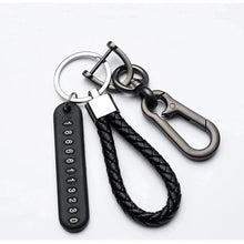Load image into Gallery viewer, Trendy DIY Mobile Phone Number Plate Pendant Keychain for Men Punk Simple Woven Leather Rope Anti-lost Car Key Chain Accessories
