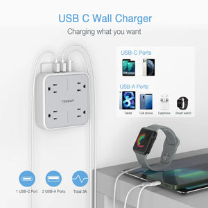 TESSAN Multi Outlet Splitter with 8 AC Outlets & 3 USB (1 USB C) Surge Protector Multi Outlet Extender for Home Office Dorm