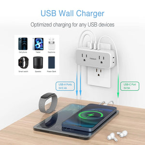 TESSAN Multi Outlet Splitter with 8 AC Outlets & 3 USB (1 USB C) Surge Protector Multi Outlet Extender for Home Office Dorm