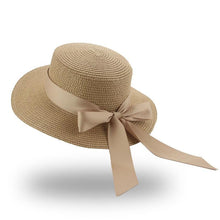 Load image into Gallery viewer, Elegant Adult Bucket Hat Beach Summer Straw Hats for Women Beach Sun Straw Hat Wide Luxury Comfortable Hat  Flat Top Ribbon Bowknot Elegant Luxury Women Summer Hat 56-58cm
