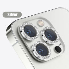 Load image into Gallery viewer, Glitter Diamond Rhinestones Metal Ring Camera Tempered Glass For iPhone 11 12 13 14 Pro Max Mini Plus Lens Protector Full Cover 9H Tempered Glass Camera Lens Protector Metal Single Ring Full Coverage Camera Lens Protector
