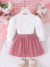 Load image into Gallery viewer, 2PCS Winter Outfit for Girls – Cute Bubble Sleeve Top &amp; Pink Skirt Set
